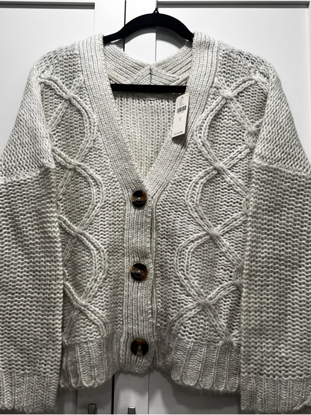 Anthropologie NWT Chunky Cable-Knit Cardigan Sweater - Cream